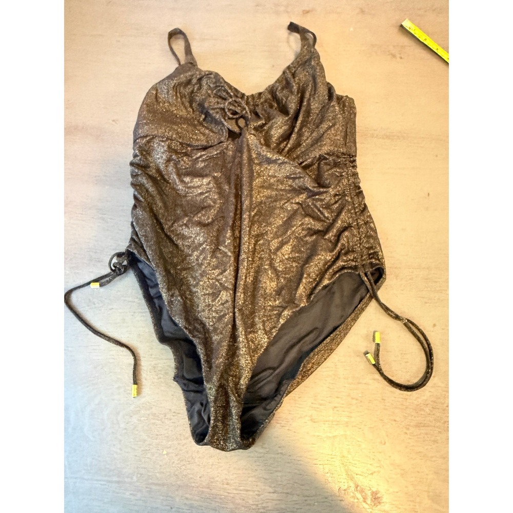 Bravissimo Metallic Gold Shimmer One Piece Swimsuit Underwire Ruched 36E SW79BGD